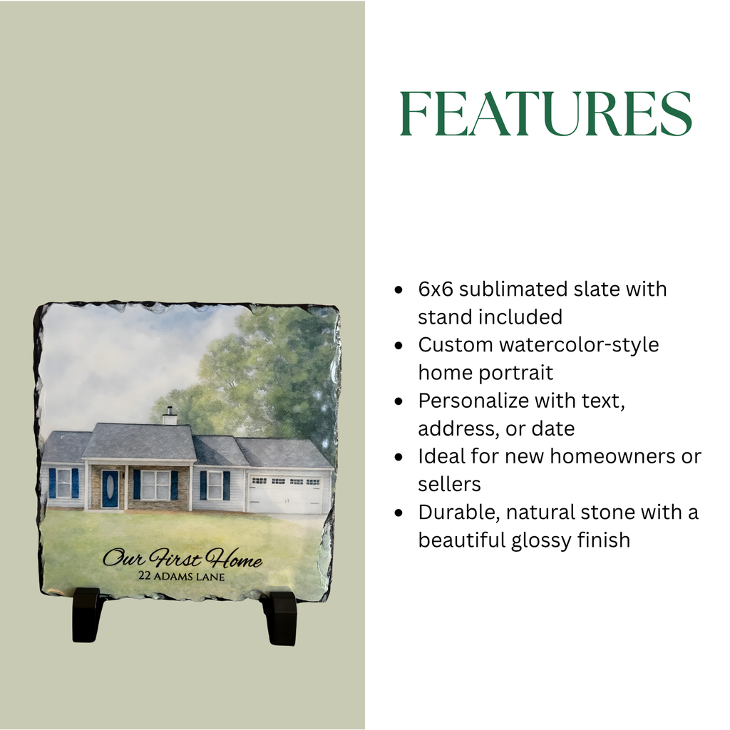 Custom Watercolor Home Portrait on Slate – 6x6 Keepsake