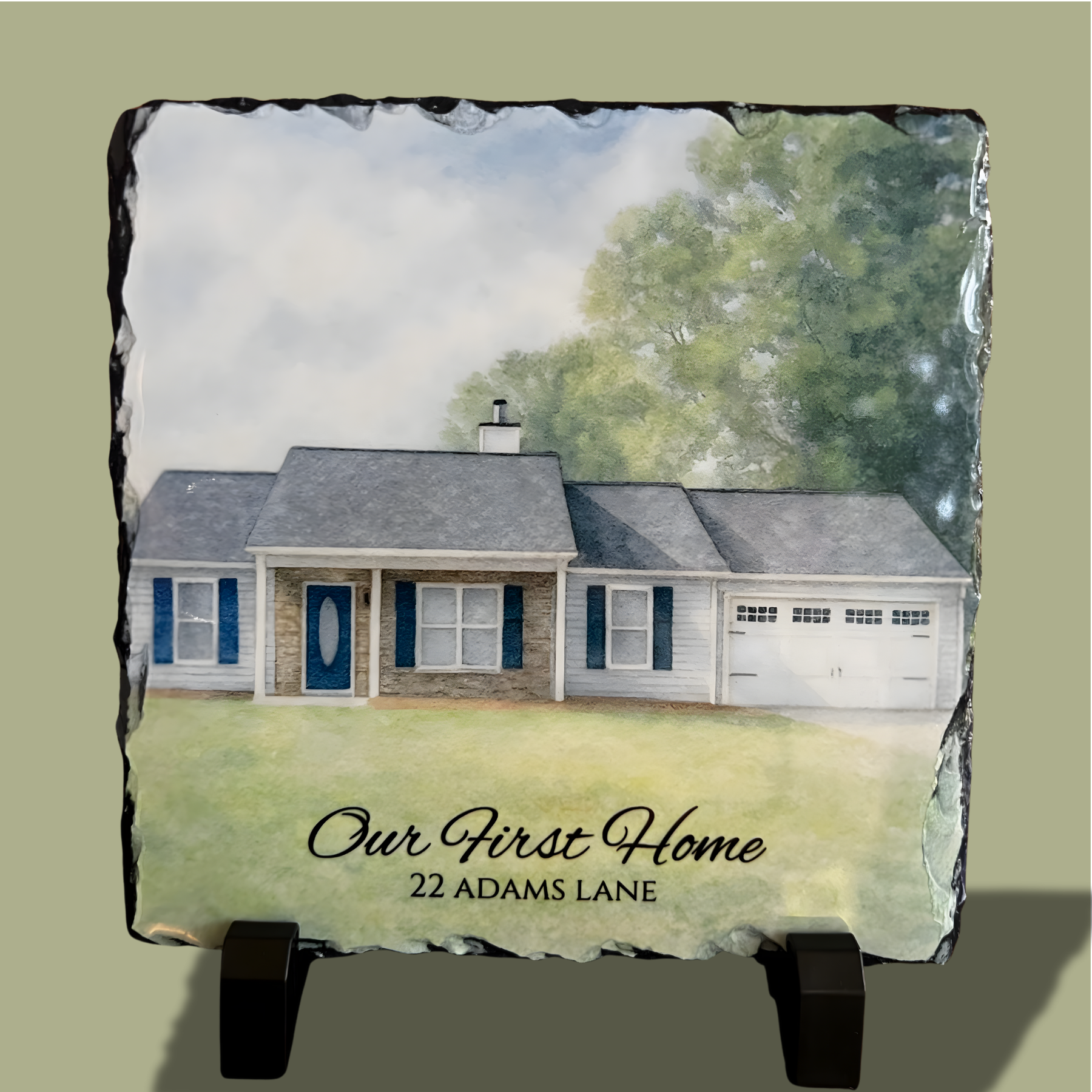 Custom Watercolor Home Portrait on Slate – 6x6 Keepsake