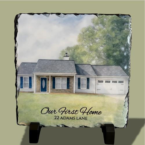 Custom Watercolor Home Portrait on Slate – 6x6 Keepsake