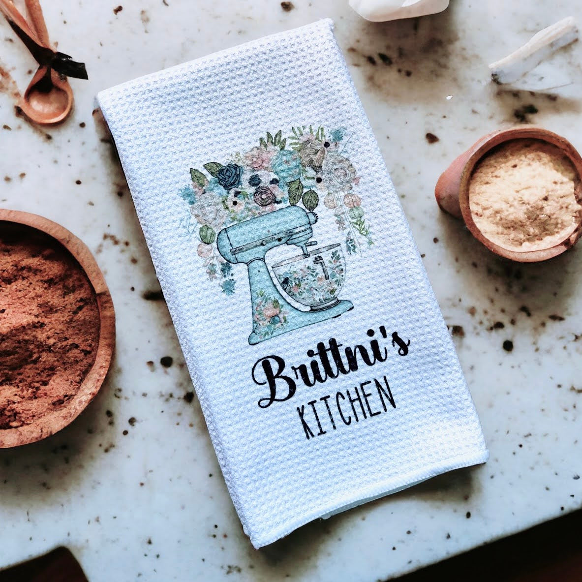 Personalized Waffle Tea Towel – “Kitchen Mixer” Design